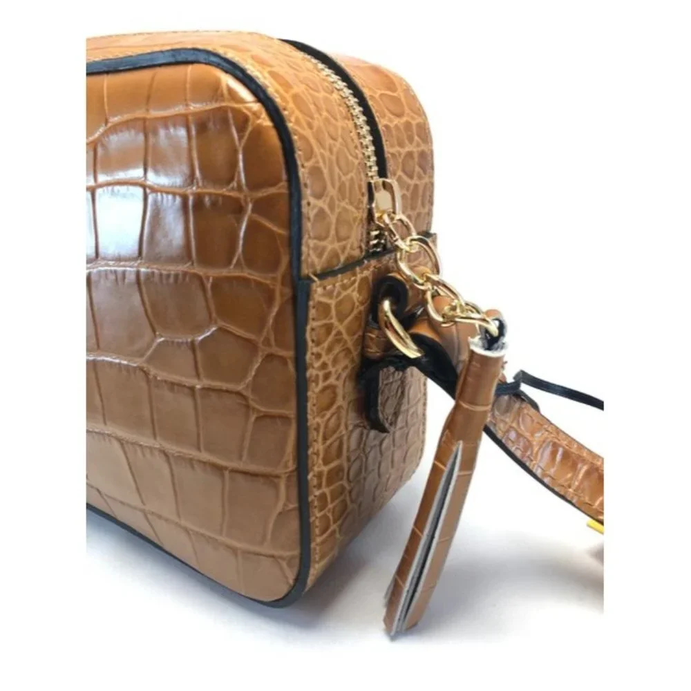 Mario Valentino Babette Croc Embossed Caramel Leather Cross Body Bag - Picture 6 of 11